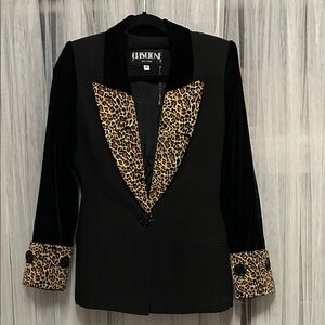 Vintage CRISCIONE Chic Black Blazer with Leopard Print Accents.  size S